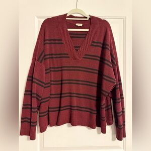 a.n.a Burgundy and Black V-Neck Sweater